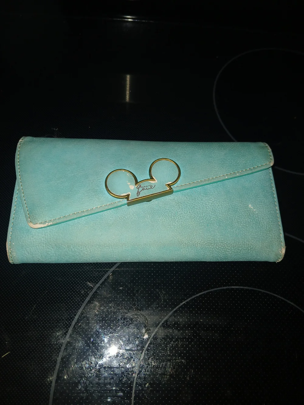 Disney Aqua Blue Wallet with Gold Mickey Accent